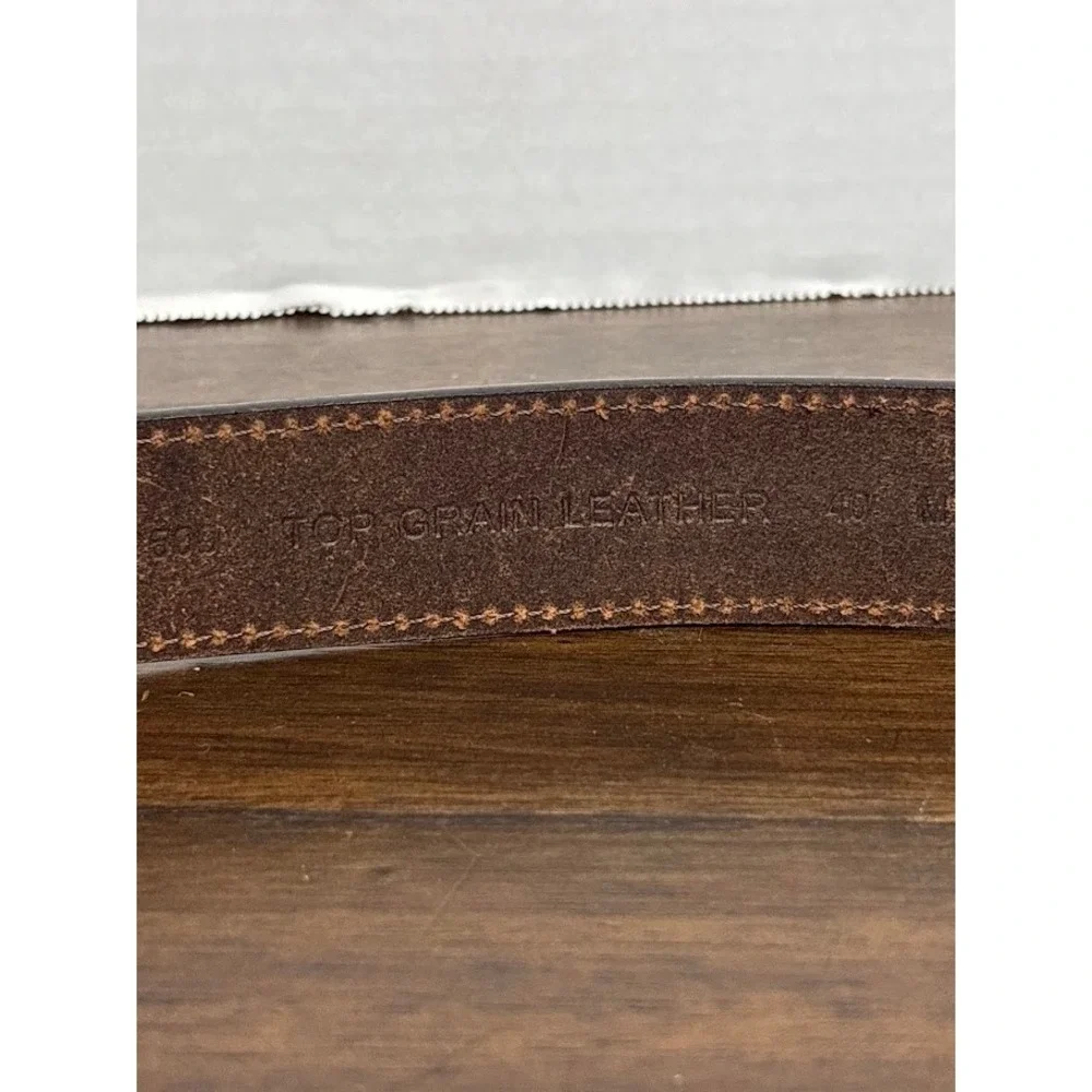 Mens Brown Top Grain Leather Belt Size 40 Stitched Western Casual Silver Buckle